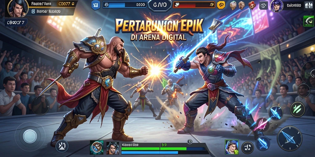 Tangkapan layar C0077 yang menunjukkan pertempuran seru di arena.