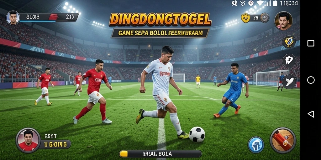 Screenshot gameplay DINGDONGTOGEL yang menunjukkan aksi sepak bola seru.
