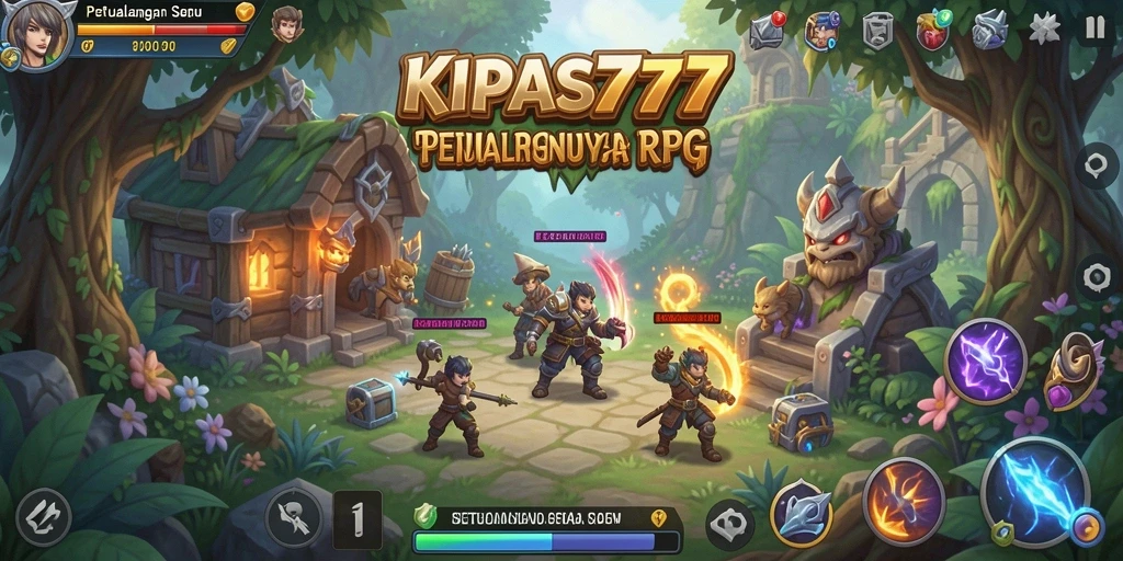 Tangkapan layar KIPAS777 menampilkan pertempuran epik dalam petualangan RPG.