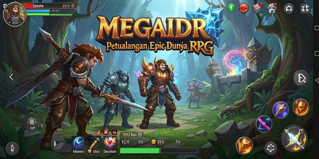 Screenshot gameplay MEGAIDR menampilkan aksi epic di dunia RPG.
