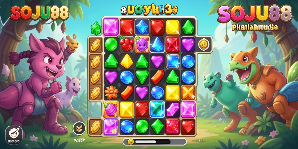 Screenshot gameplay <strong>SOJU88</strong> menampilkan mencocokkan elemen dengan warna cerah.