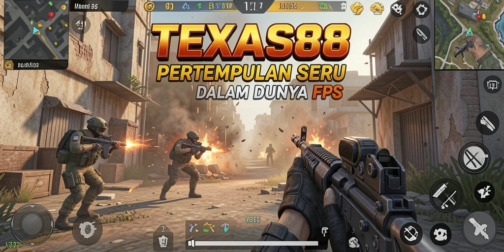 Screenshot utama TEXAS88 menampilkan aksi gameplay FPS yang mendebarkan.