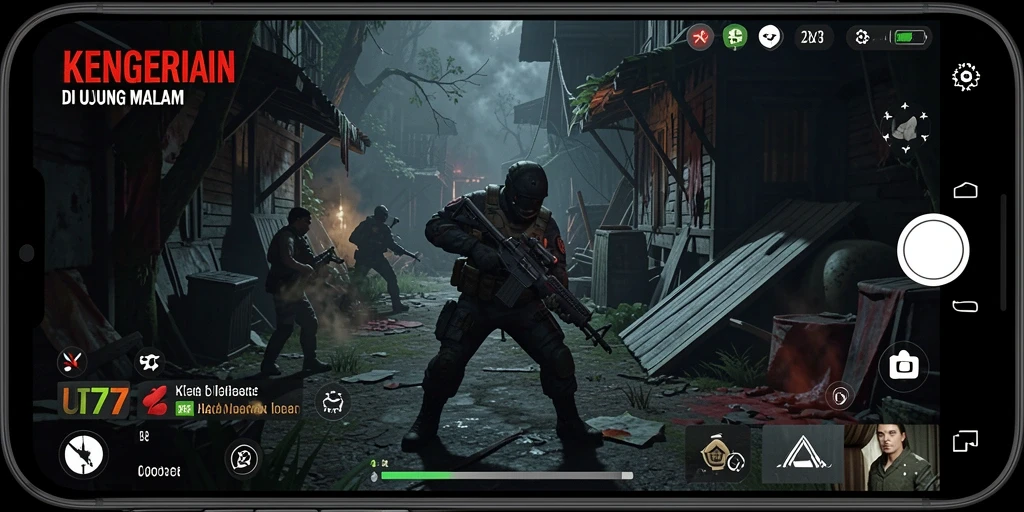 Screenshot gameplay UT77 menampilkan momen menegangkan dalam suasana gelap.