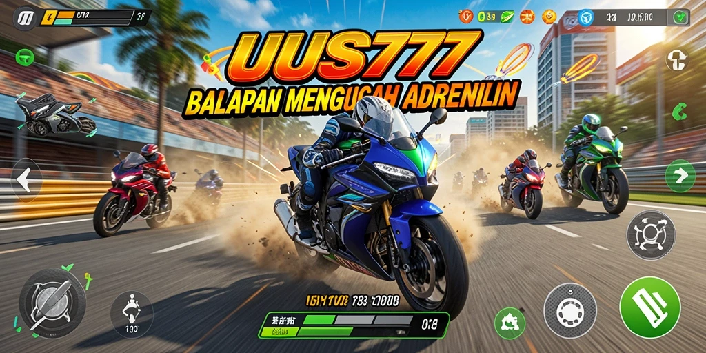 Tampilan gameplay UUS777 yang seru dan mendebarkan dalam balapan motor.